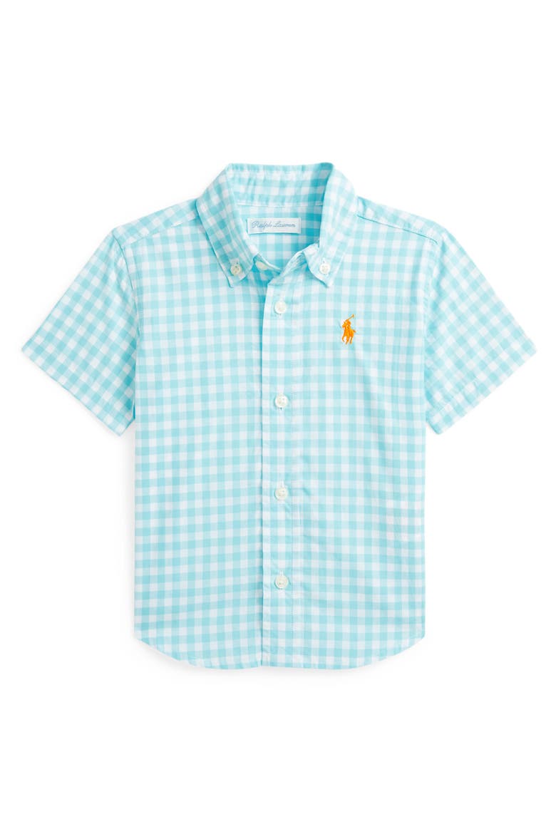Check Short Sleeve Cotton Button-Down Oxford Shirt, Main, color, HAMMOND BLUE/ WHITE