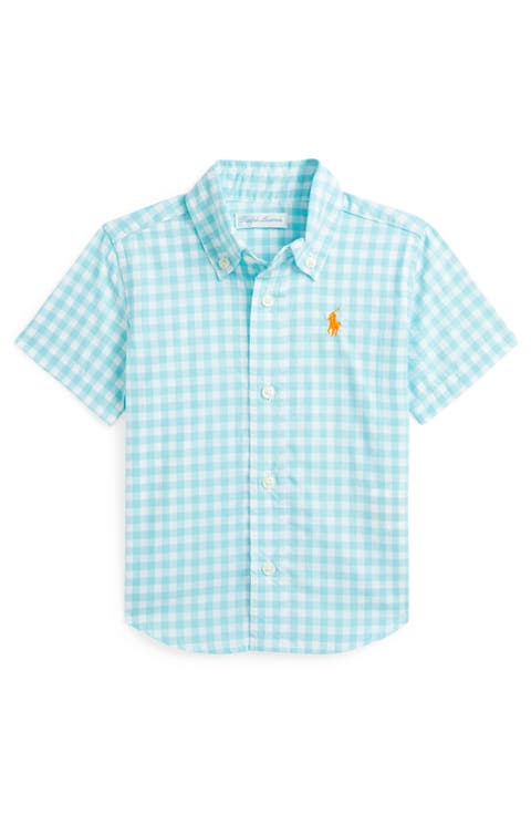 Check Short Sleeve Cotton Button-Down Oxford Shirt