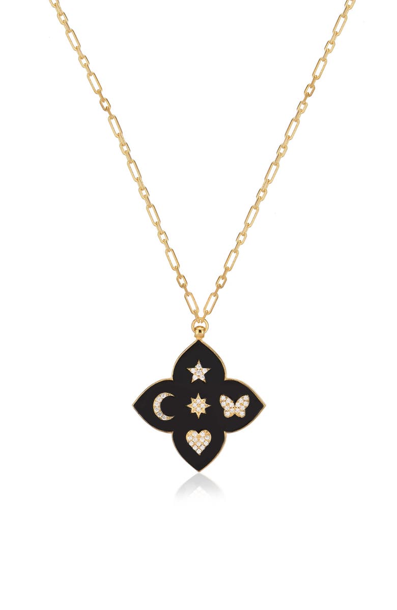 GABI RIELLE 14K Gold Vermeil CZ Enamel Lucky Clover Necklace, Main, color,
