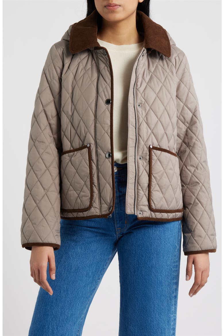 Water Resistant Corduroy Trim Quilted Coat, Main, color, KHAKI