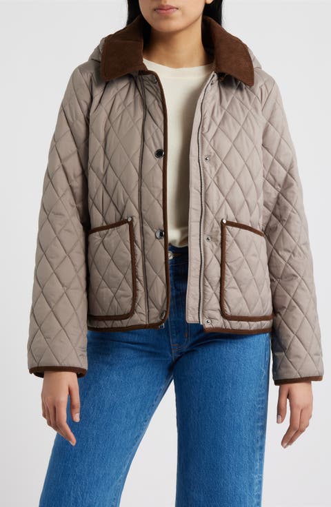 Water Resistant Corduroy Trim Quilted Coat
