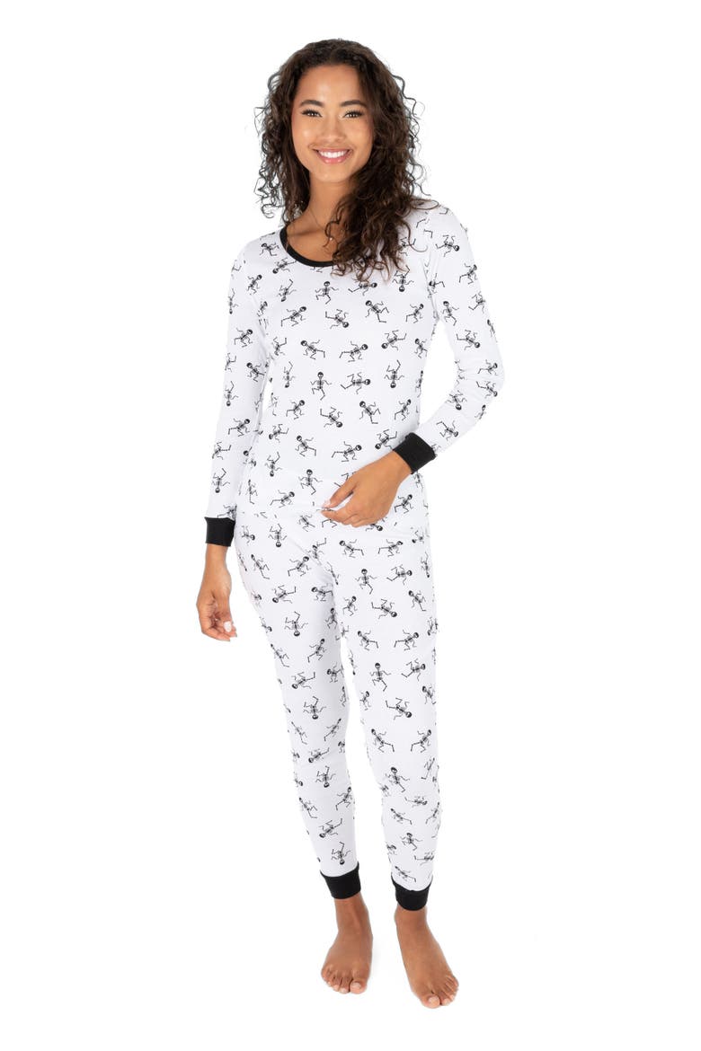 Women's Cotton Matching Family Halloween Pajamas, Main, color, Skeleton White