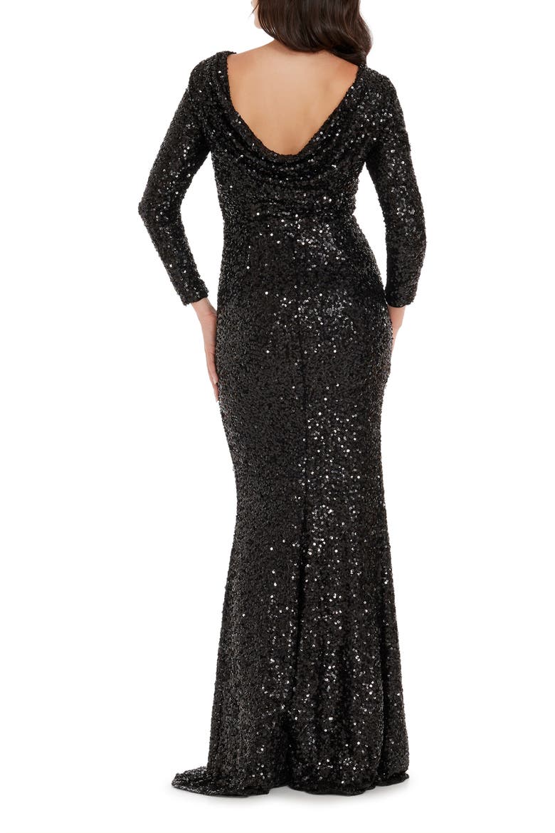 Janette Sequin Long Sleeve Mermaid Gown, Alternate, color, JET BLACK