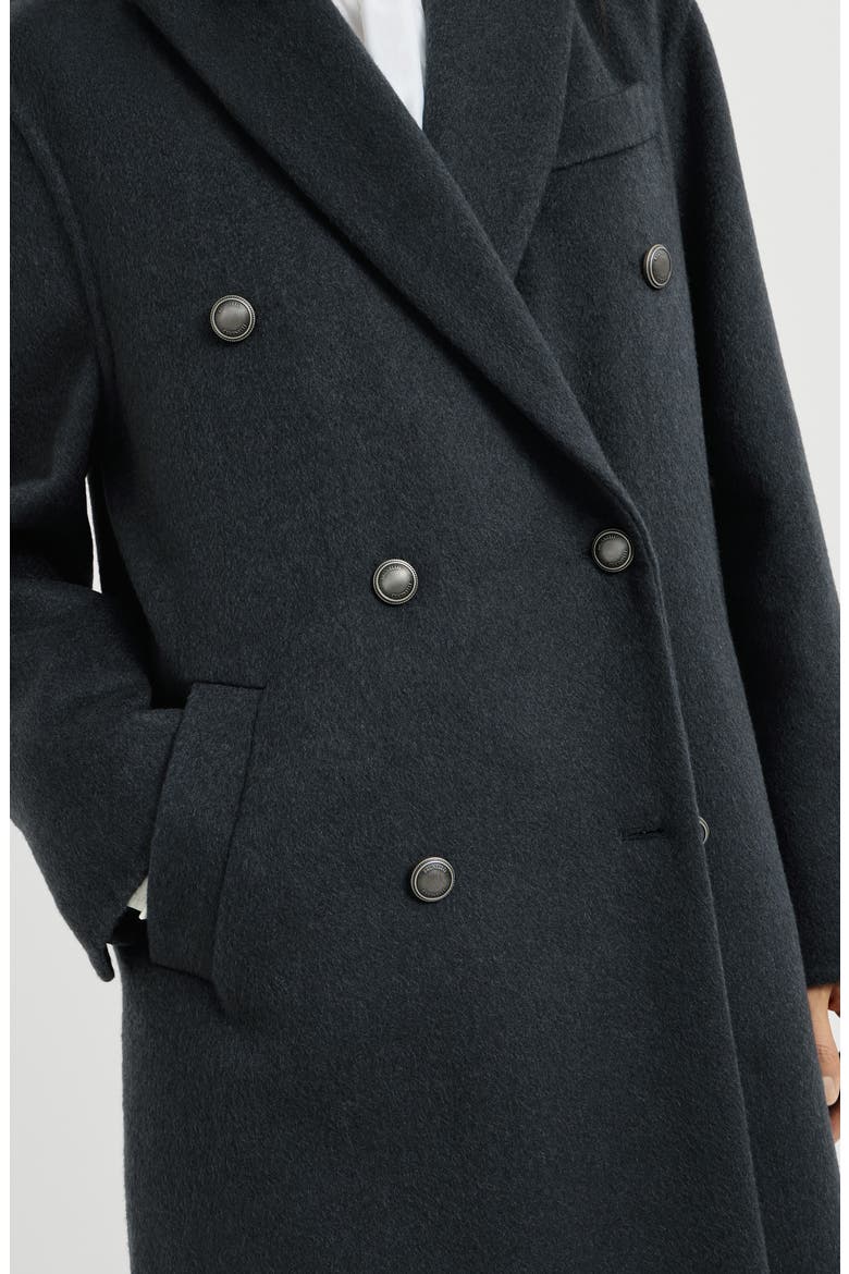 Hand-crafted coat in cashmere beaver double cloth with monili, Alternate, color, Blue