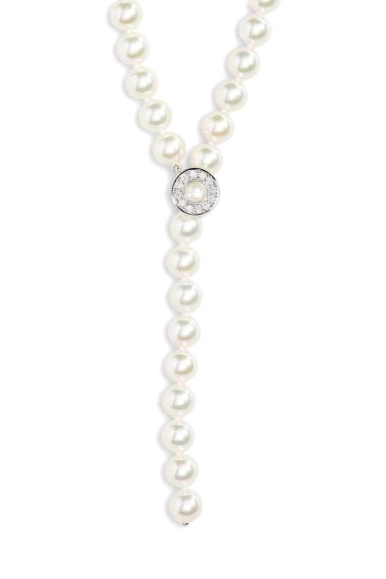 Akoya Cultured Pearl Lariat Necklace, Main, color, 18KW