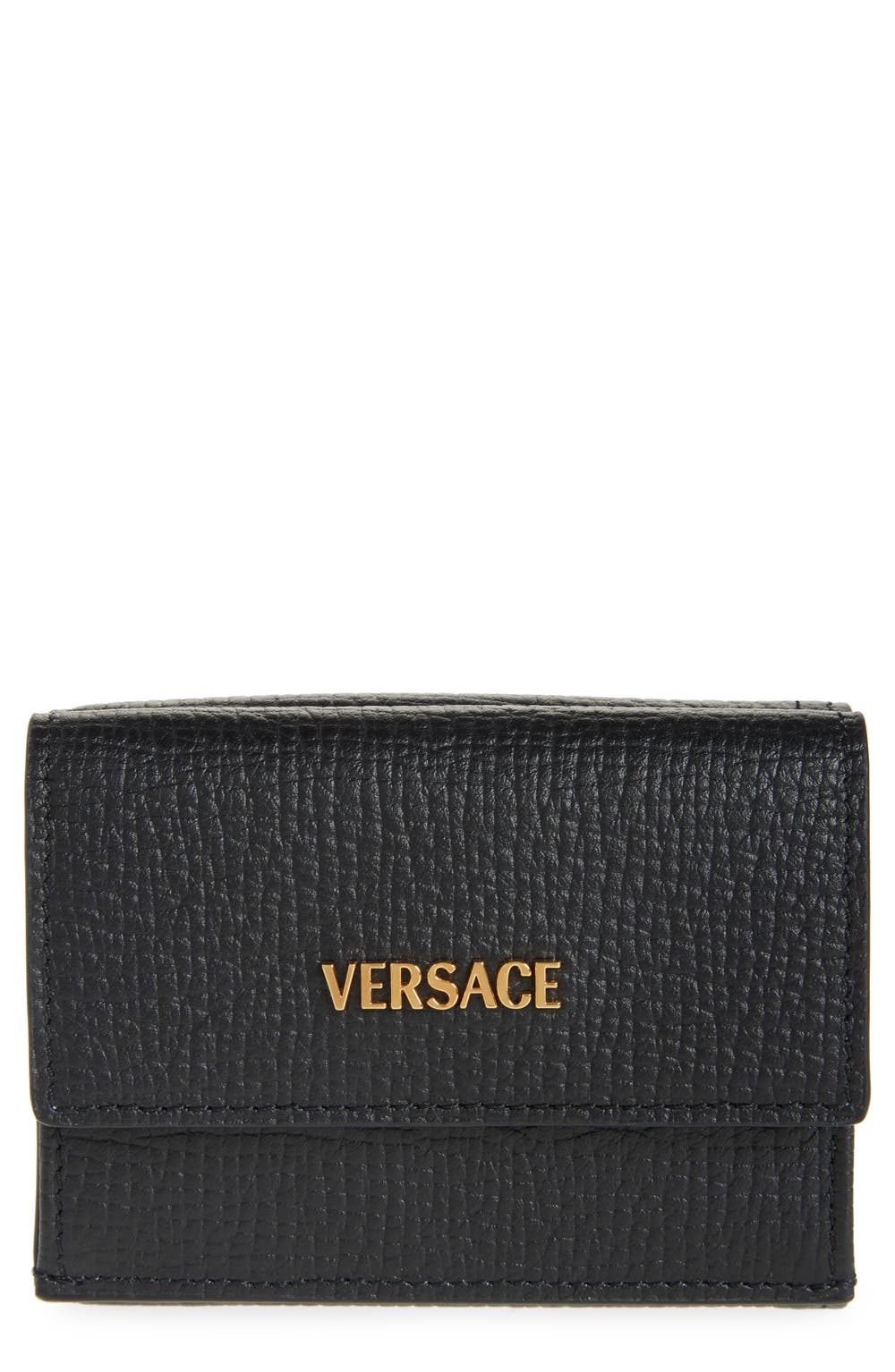 Trifold Leather Wallet, color, BLACK-VERSACE GOLD