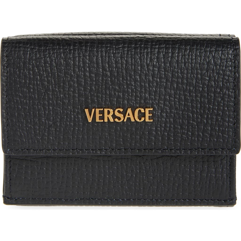 Versace Trifold Leather Wallet In Black- Gold
