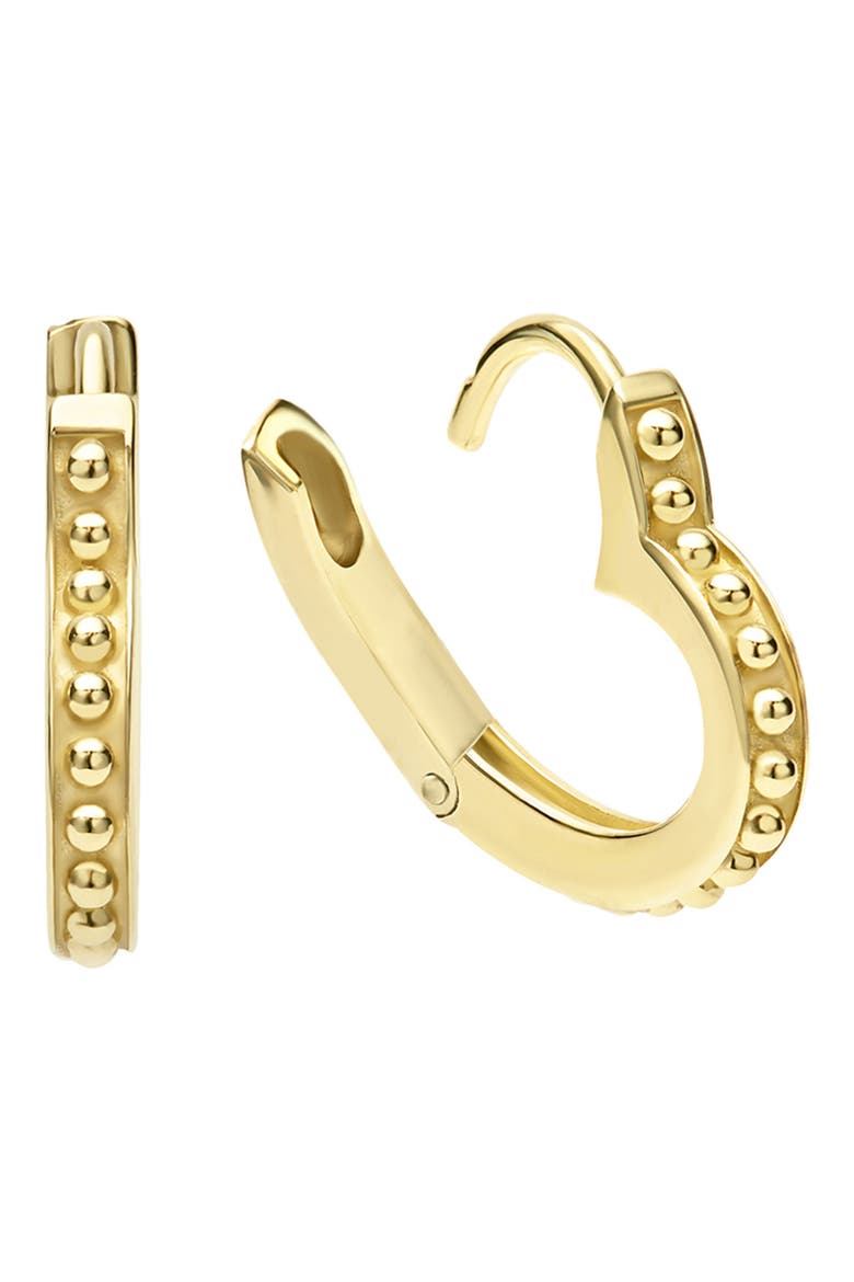 18K Gold Caviar Heart Huggie Hoop Earrings, Alternate, color, GOLD