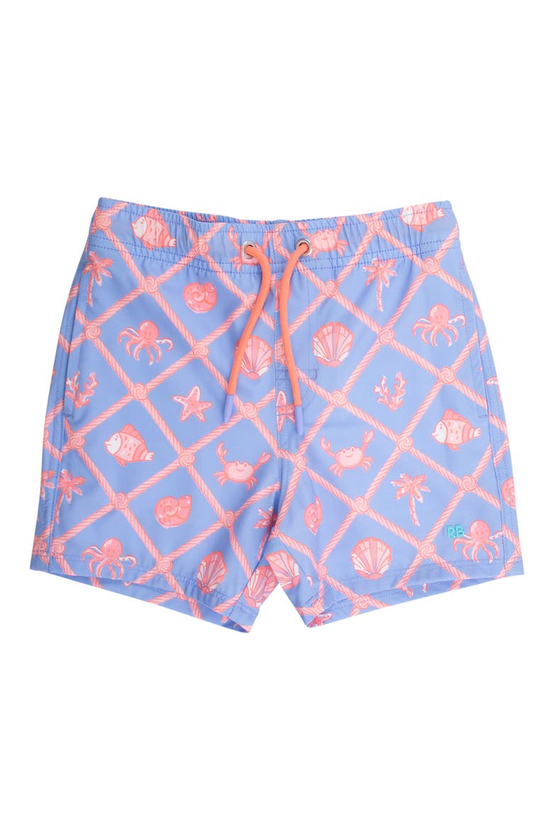 Kids' Tropical Trellis UPF 50+ Swim Trunks, Main, color, BLUE