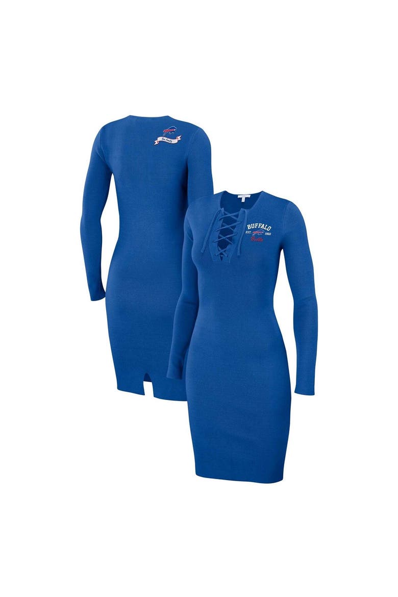 Women's WEAR by Erin Andrews Royal Buffalo Bills Lace Up Long Sleeve Dress, Main, color, Royal