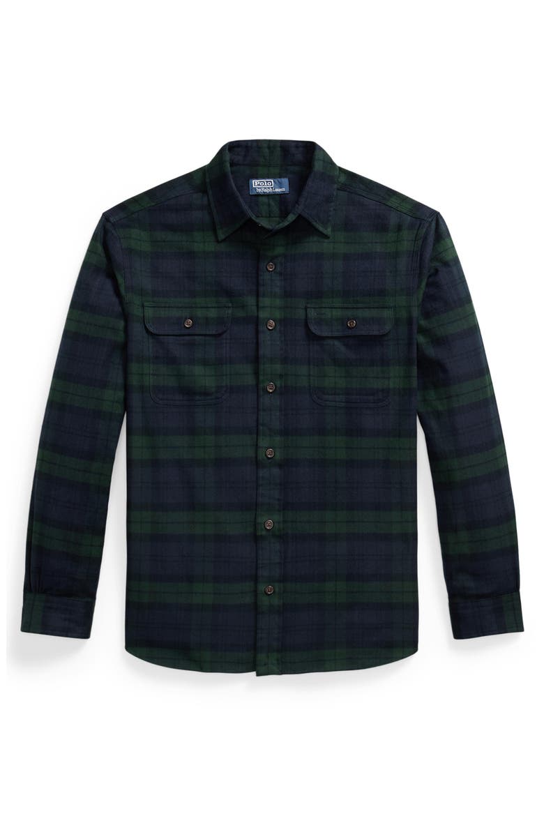 Classic Fit Plaid Cotton Flannel Shirt, Main, color, NAVY/ GREEN