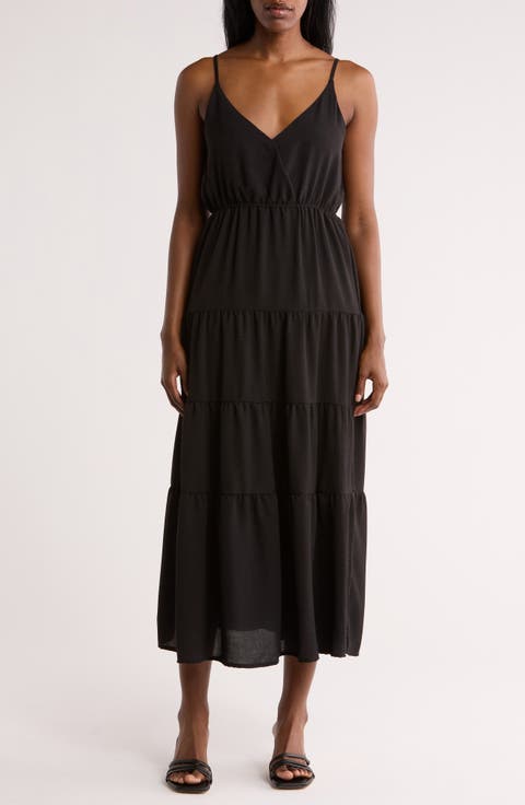 Surplice V-Neck Tiered Maxi Dress