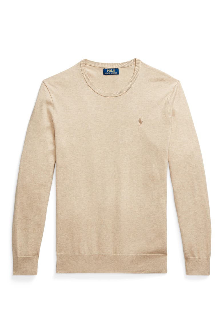 Fine Gauge Cotton Crewneck Sweater, Main, color, DUNE MELANGE