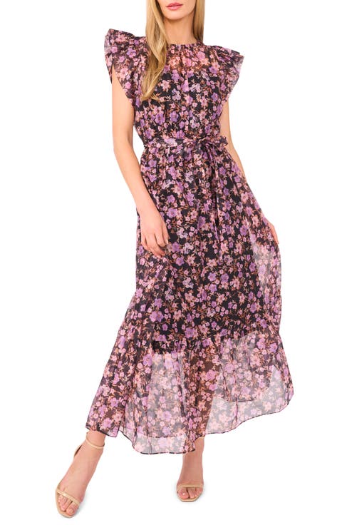 Floral Print Flutter Sleeve Maxi Dress