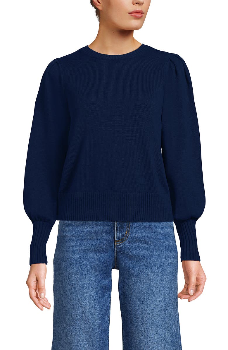 Lands' End Drifter Puff Sleeve Crew Neck Sweater, Alternate, color, Deep Sea Navy