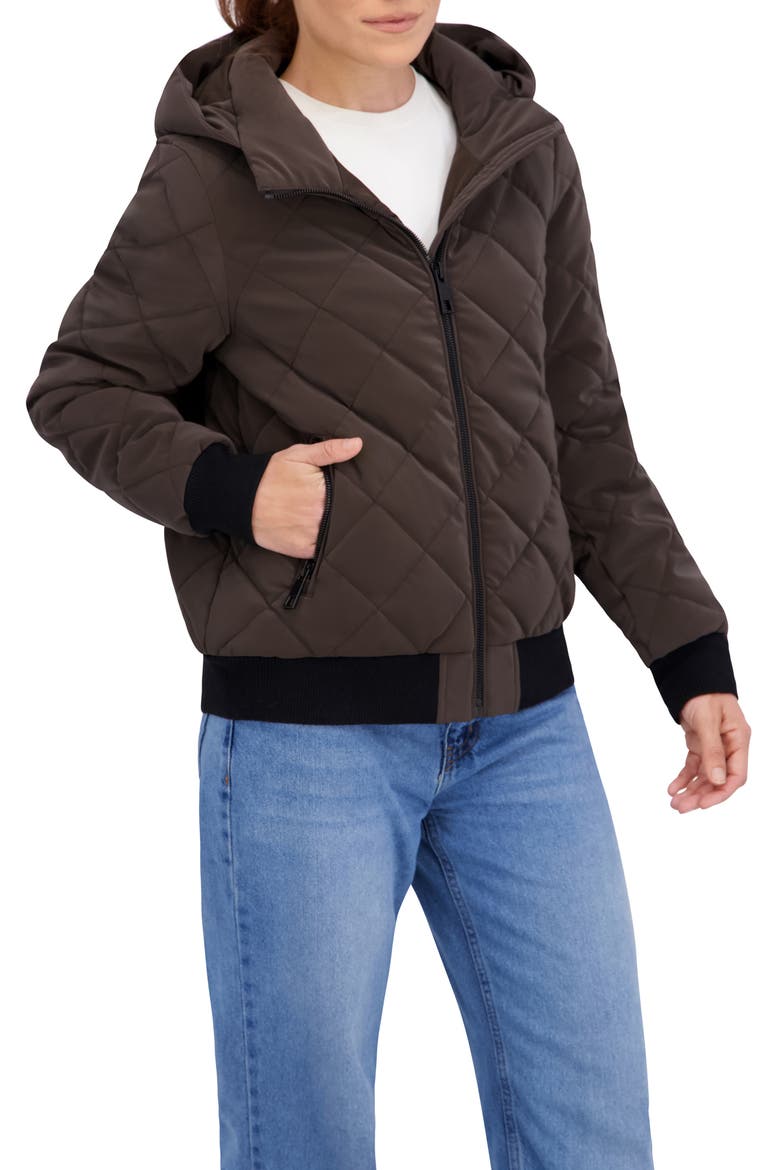 Quilted Hooded Bomber Jacket, Alternate, color, BROWN
