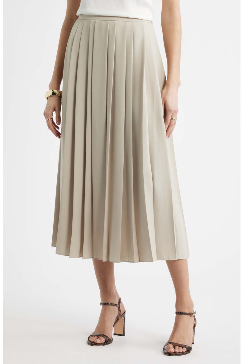 Pleated Midi Skirt, Main, color, TAN PLAZA