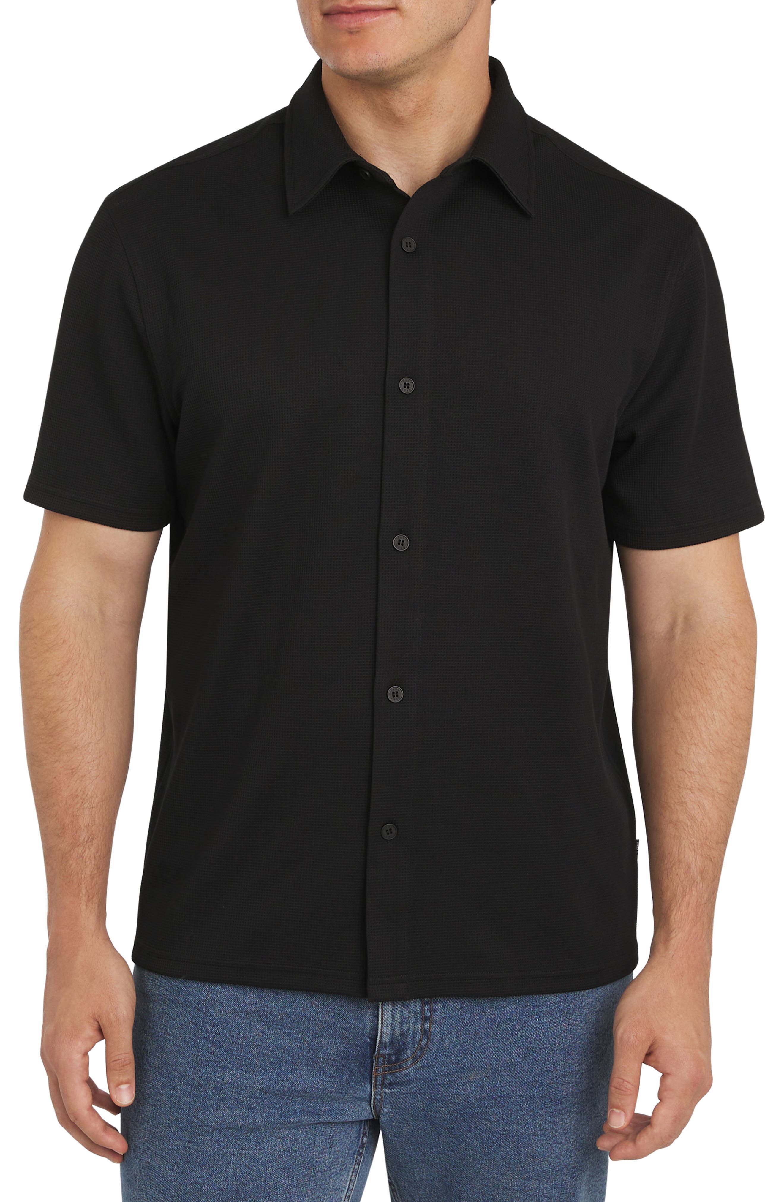 DKNY SPORTSWEAR Waverly Waffle Short Sleeve Button-Up Shirt