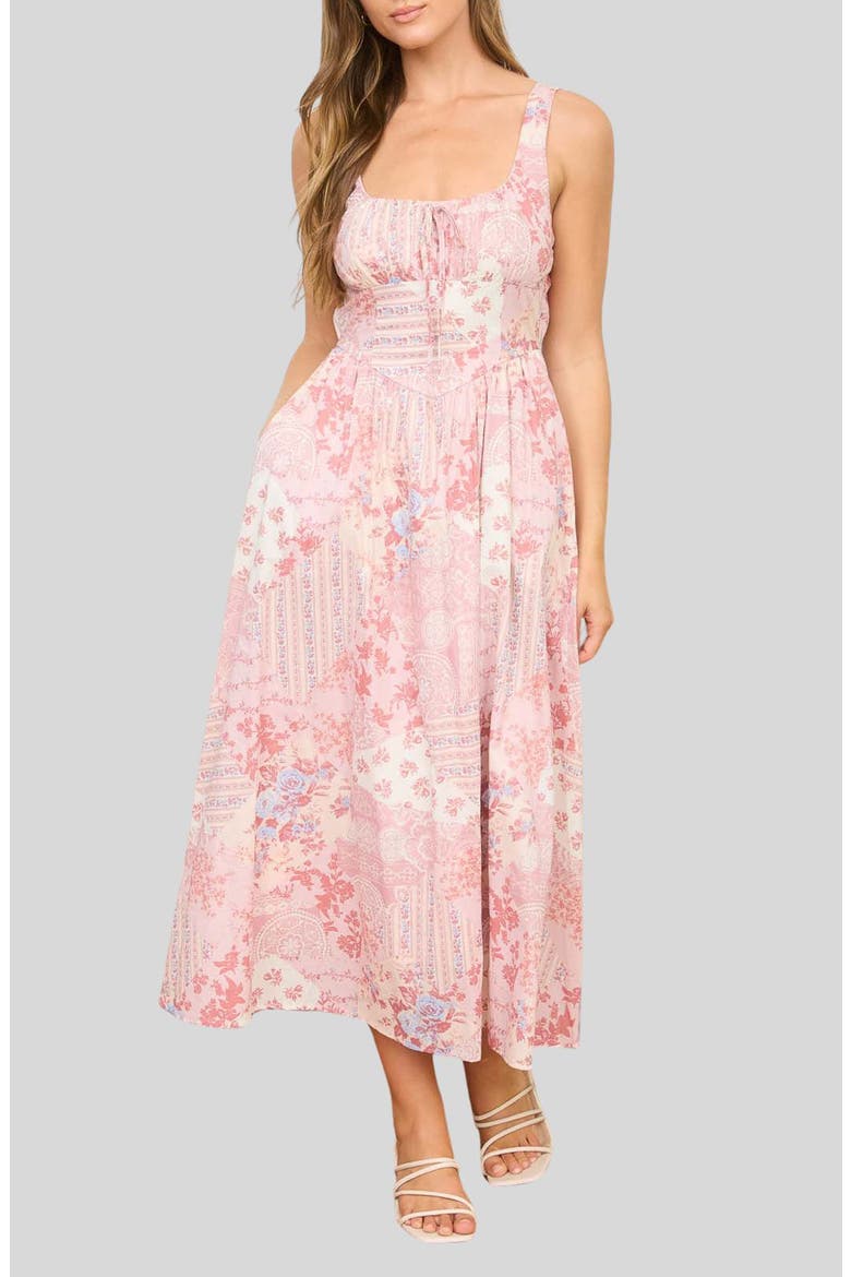 Milkmaid Print Sleeveless Maxi Dress, Main, color, PINK