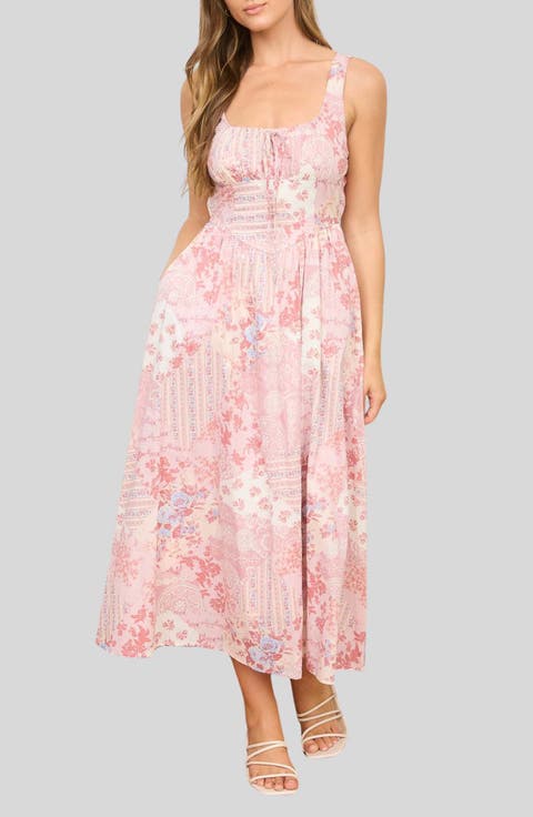 Milkmaid Print Sleeveless Maxi Dress