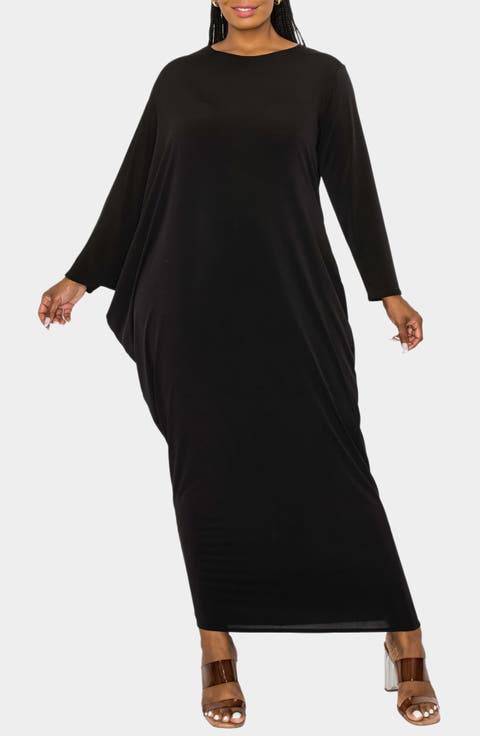 Louella Asymmetrical Long Sleeve Stretch Maxi Dress (Plus)
