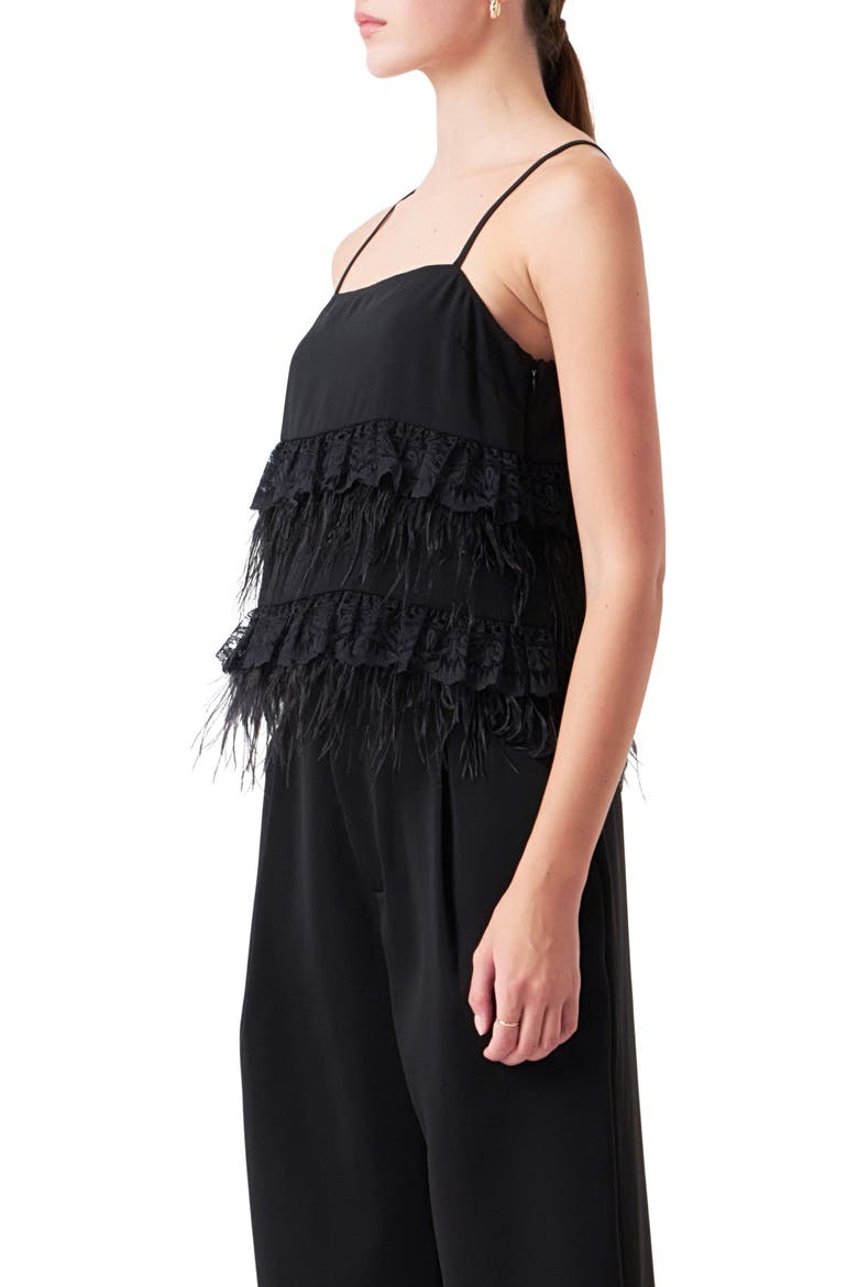 Lace Feather Trim Camisole, Alternate, color, BLACK