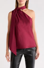 Renee C Scarf Detail One-Shoulder Satin Top