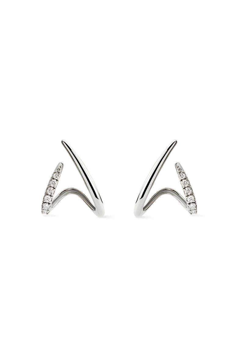 Solid White Gold - Diamond Aurora Huggie Studs, Main, color, Silver