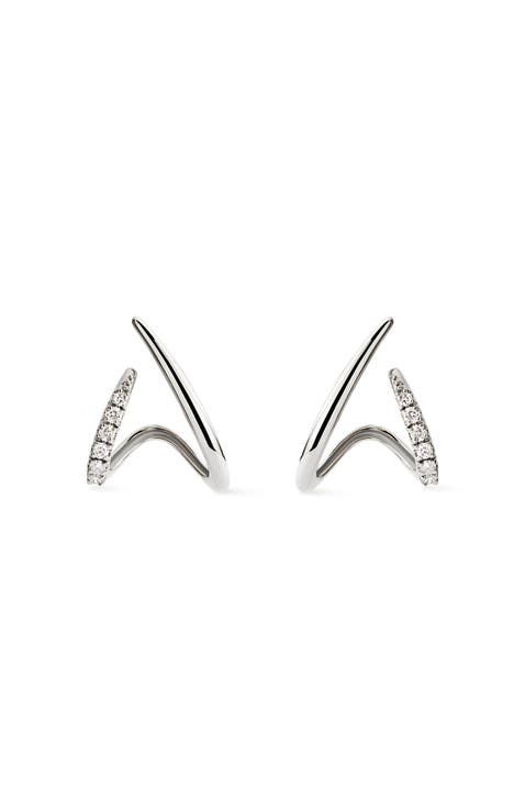 Solid White Gold - Diamond Aurora Huggie Studs