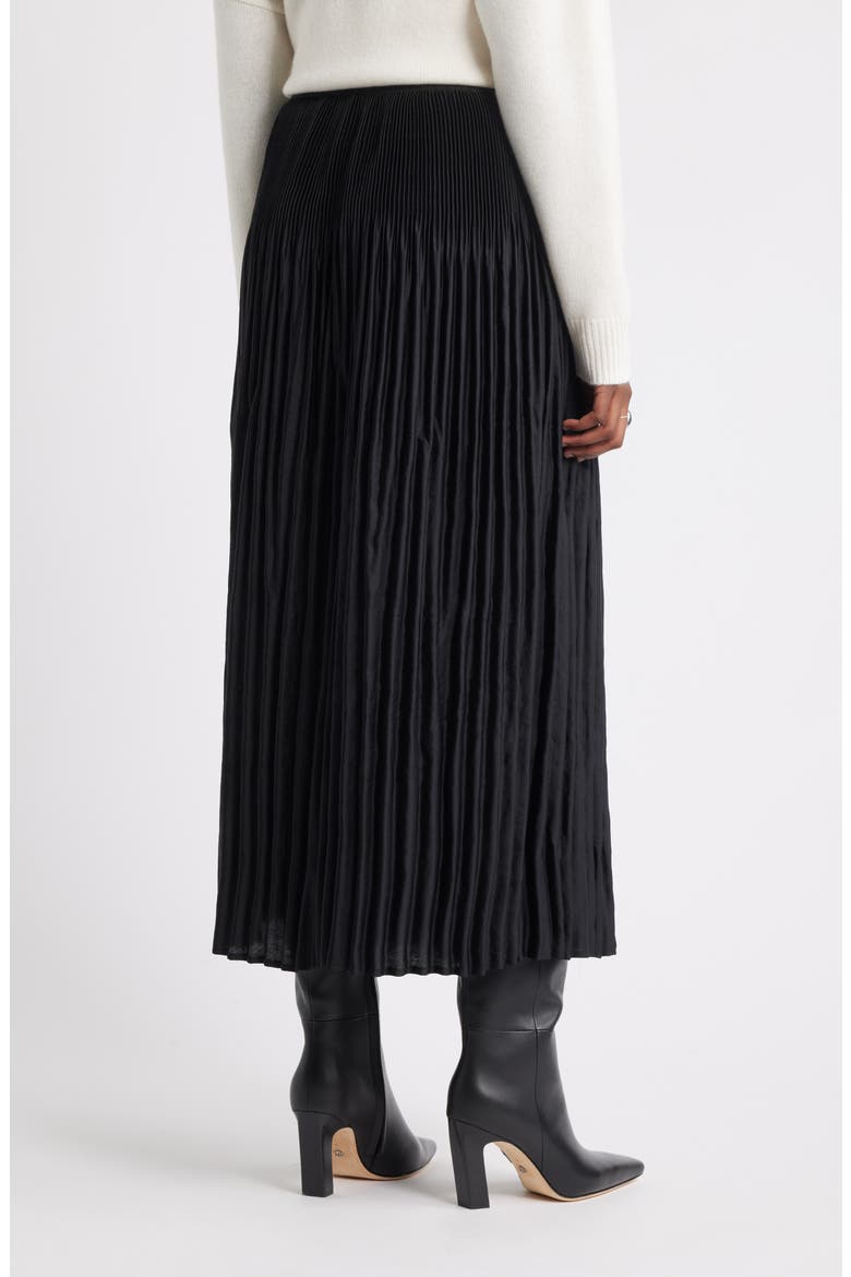 Pleated Satin Midi Skirt, Alternate, color, BLACK