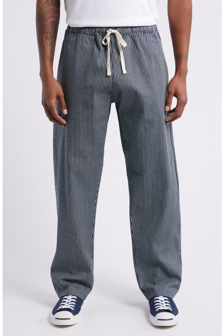 Railroad Stripe Drawstring Slacker Pants, Main, color, DENIM