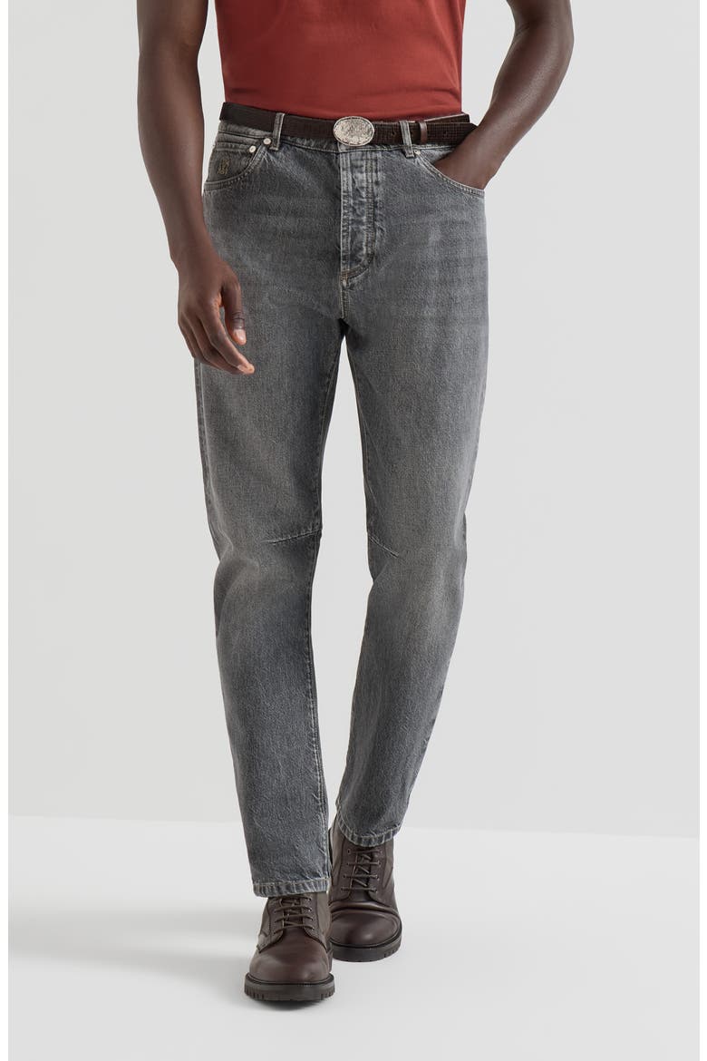 Greyscale denim leisure fit five-pocket trousers, Main, color, Medium Grey