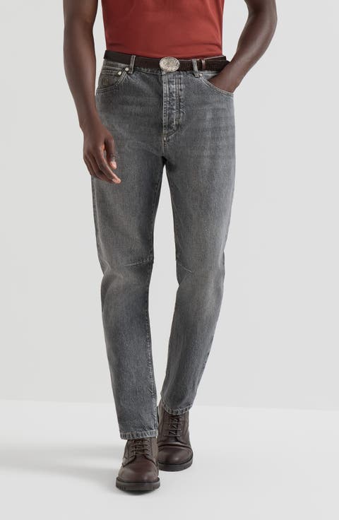 Greyscale denim leisure fit five-pocket trousers