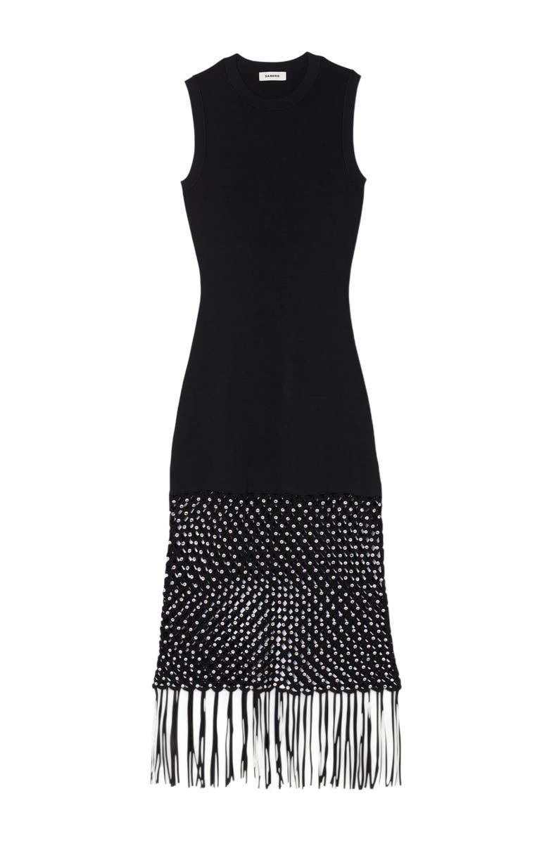 SANDRO Fringed knit dress, Alternate, color, 