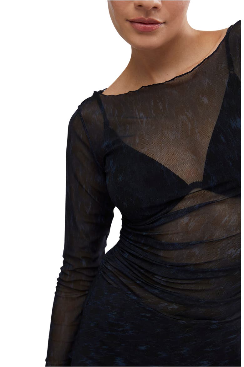 Something Extra Animal Print Semisheer Mesh Tunic, Alternate, color, RAVEN COMBO