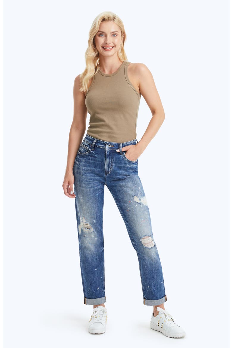 Paint Splatter Ripped High Waist Mom Jeans, Alternate, color, MASCARA