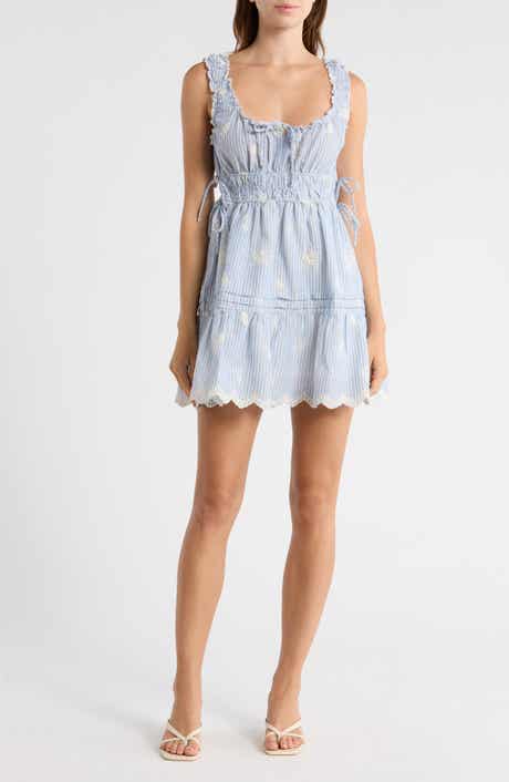 Lush Embroidered Stripe Fit & Flare Minidress