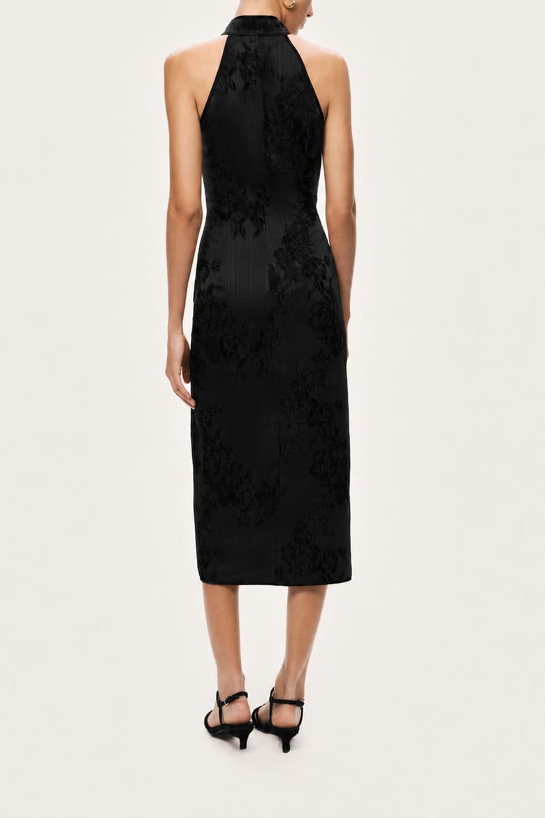 Jacquard Halterneck Midi Dress with Button Detail, Alternate, color, Black