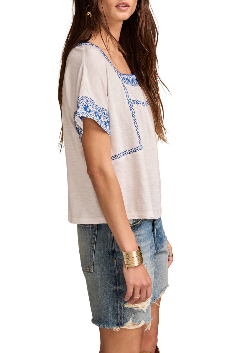 Embroidered Short Sleeve Cotton Peasant Top