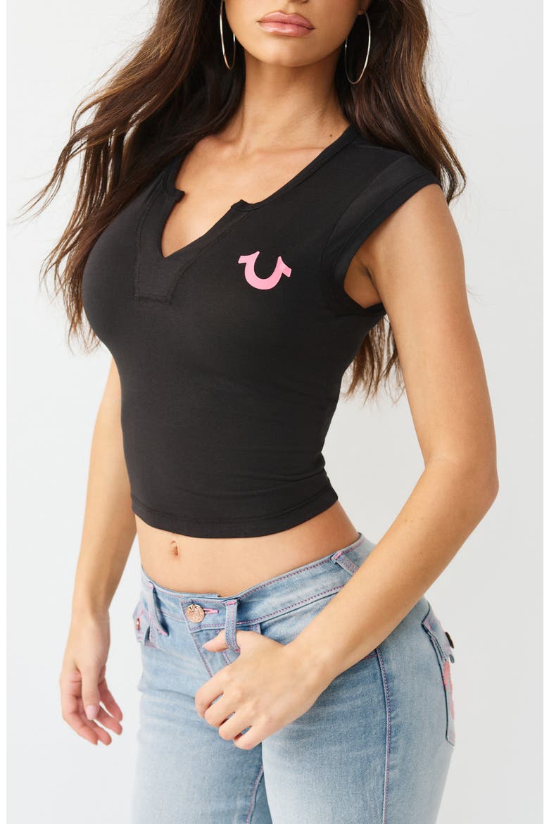 Notch Neck Camp Sleeve T-Shirt, Alternate, color, JET BLACK