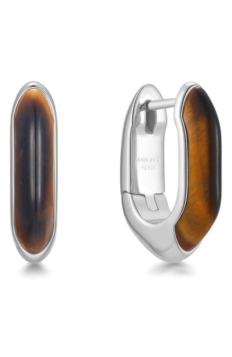 Tiger's Eye Huggie Hoop Earrings