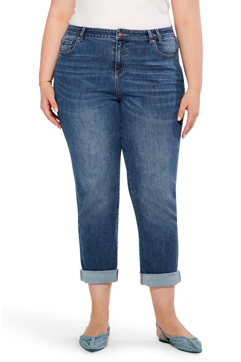 Cuff Straight Leg Girlfriend Jeans, Main, color, ATLANTIC