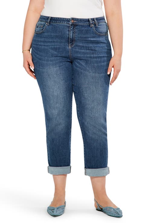 Cuff Straight Leg Girlfriend Jeans (Atlantic) (Plus Size)