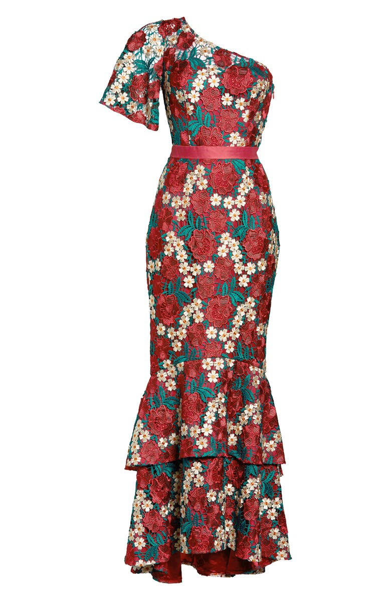 Chi Chi London Jennifer One-Shoulder Crochet Lace Evening Gown, Alternate, color,