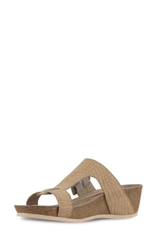 Munro Ronda T-strap Wedge Slide Sandal In Tan Croc N