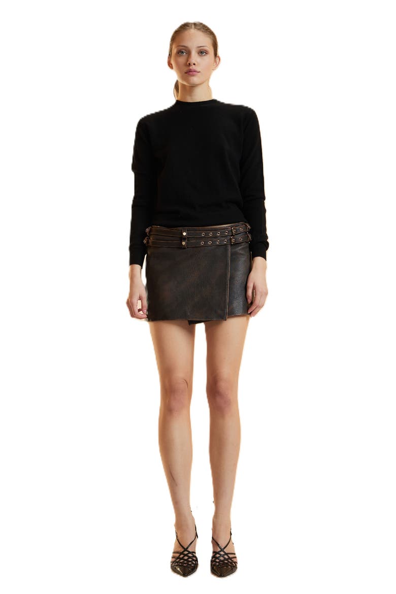 Leather Wrap Skirt, Main, color, Brown