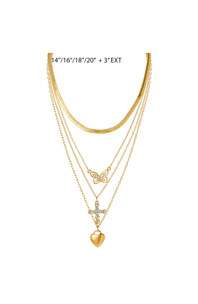 Jessica Simpson Layered Butterfly, Cross & Heart Pendant Necklace Set, Alternate, color, Gold