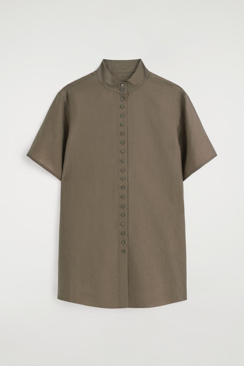 Fluid High-collar Shirt, Alternate, color, LIGHT BROWN