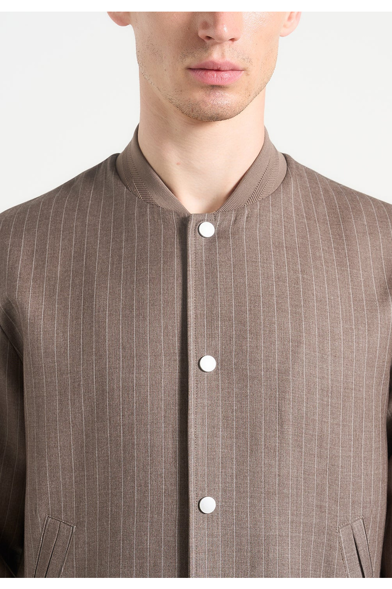 Savin Pinstripe Tailored Bomber, Alternate, color, Taupe