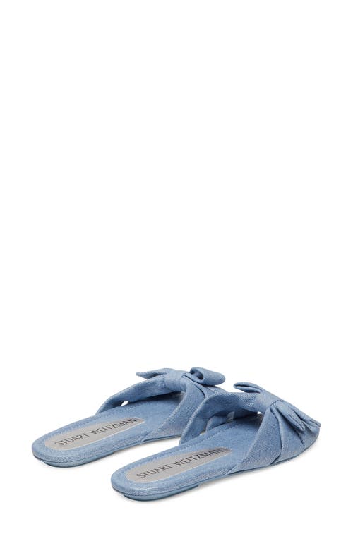 Stuart Weitzman Sofia Metallic Denim Bow Slide Sandals In Blue Silver